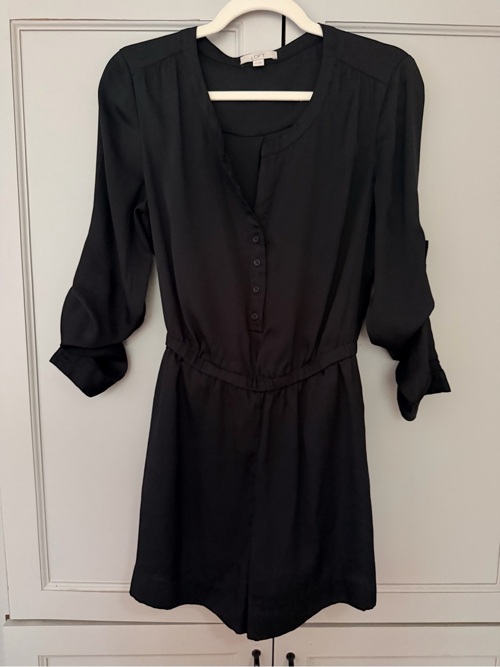 Black Romper Roll Tab Sleeves Button Front Size Sma